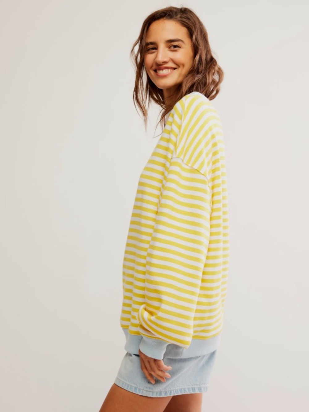 We The Free Classic Striped Crewneck Sweatshirt in Dandelion Combo